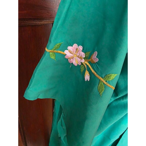 Vintage Green Embroidered Floral Kimono One size - Picture 4 of 7